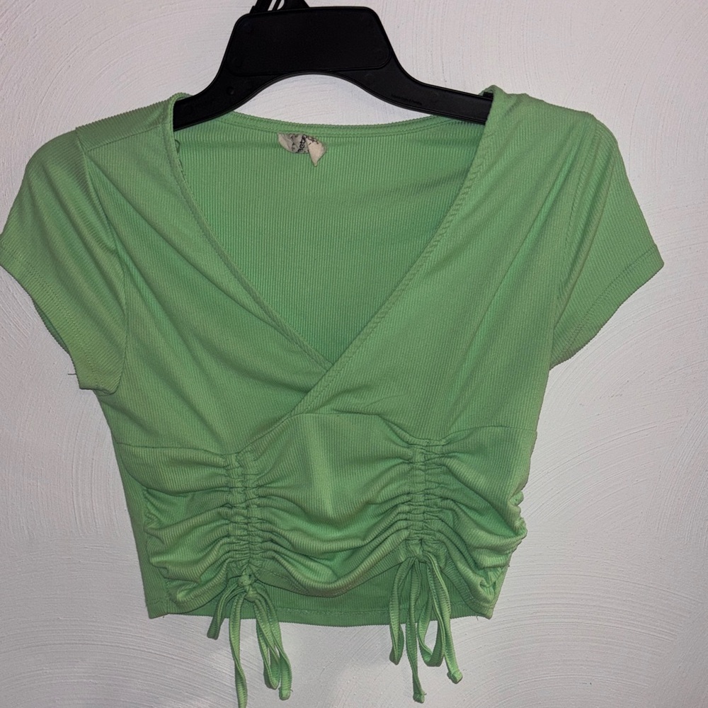 One Step Up Vintage - Neon Green Cropped Top with Draw Strings  Size S